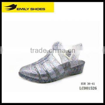 Lady 's transparent PVC shoes with silver glitter