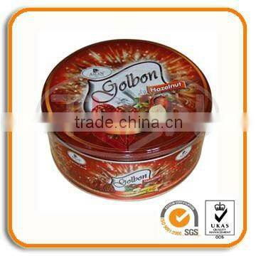 round chocolate tin box