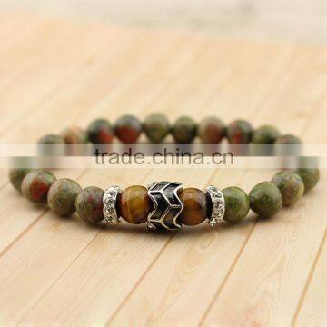 BRP1306 natural semi precious gloosy unakite gemstone stainless steel bead strench bracelet                        
                                                                                Supplier's Choice