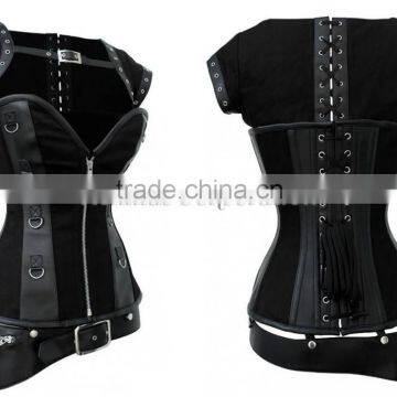 GOTHIC BLACK FAUX LEATHER STEAMPUNK CORSET