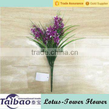 Green leaves with purple flowers plastic decorative artificial flower