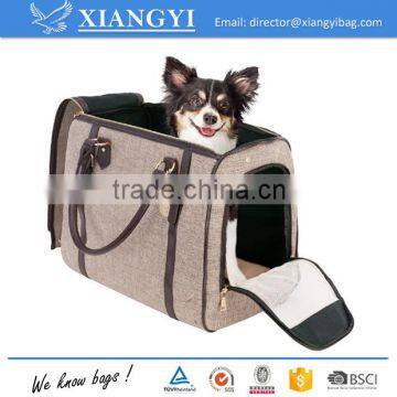 Portable washable pet carrier high end sleek dog and cat hand bag with pu details