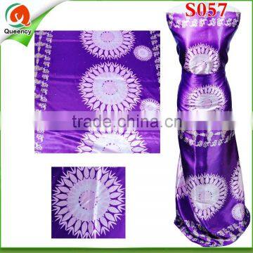 S057 Elegant African Wedding Printed Satin Fabric Unique Design Lace Material With Stones