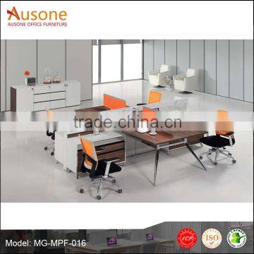 Modern white wooden open 4 person modular cubicle computer office workstation partition