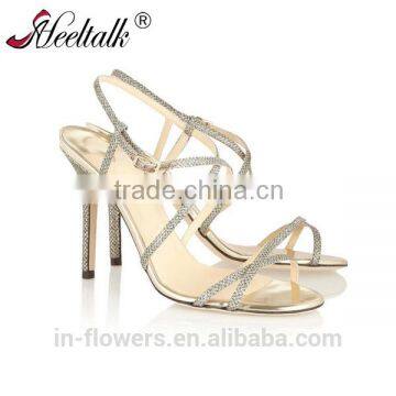 OEM high quality Rhinestone shiny mid heel sandals 2016