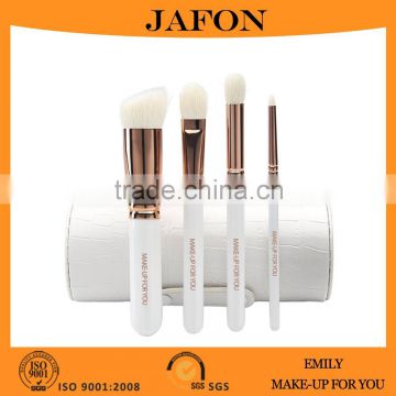 Rose gold 4 pieces natural goat hair make up brush with white cup holder                        
                                                Quality Choice