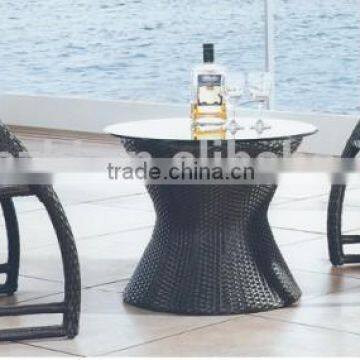 black plastic outdoor table and chair