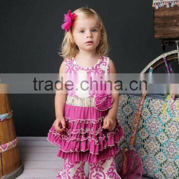 new design summer teen girls floral ruffle matching boutique clothing set