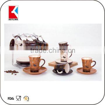 china factory 12pcs mix color glazed coffee cup ceramic tea cup and saucer stands