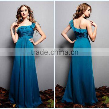 Navy Chiffion One Shoulder Ruffles Bridesmaid Dresses 2015 HA-186