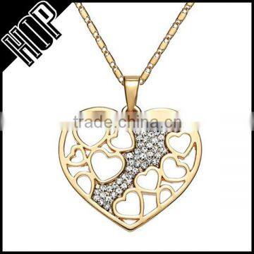 2016 jewelry trends women alloy gold rinestone hollow heart necklace