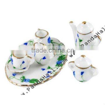 Porcelain Tea Set Decorations, Green, Size: Saucer: about 13~46x13~34x3~4mm; Teapot: about 11~21x14~22x10~14mm (SJEW-R020)