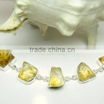 Citrine Multi Stone Rough Natural Gemstones Bracelet, 925 Solid Sterling Silver Bracelet, Designer Raw Bezel Bracelet