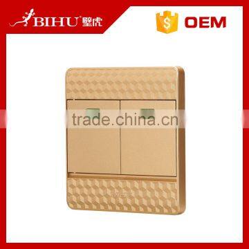 super quality BIHU golden color PC material electrical 2 gang switch for sale