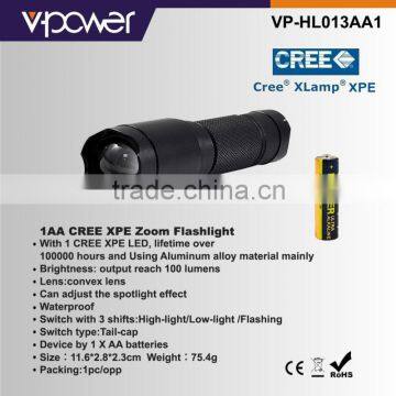 1AA CREE XPE Zoom Flashlight