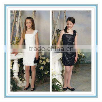 Sleeveless Sequin Organza Above-The-Knee Black And Ivory Flower Girls Dresses(FLMO-3088)