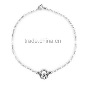 Best Selling Silver Plated Figaro Chain Heart Claddagh Ring Anklet For Lovers