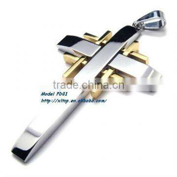 PD01 Gold Plated Big Cross Pendant in Stainless Steel