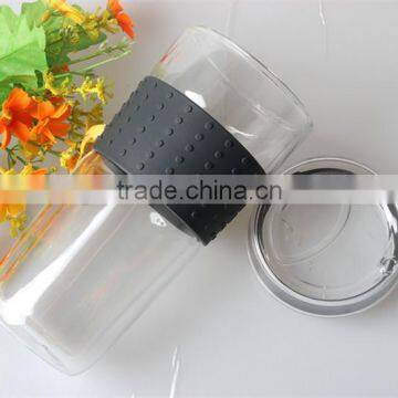 400ML Custom Design Double Wall Glass Coffee Cup With Personlized Lid & Silicone Sleeve