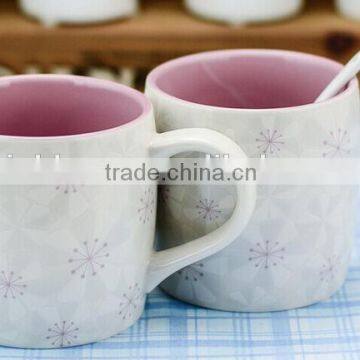 Creative Simple Barrel Shape of White120 oz Carved Sakura Gift Ceramic Coffeee Mug With Lid photo-3