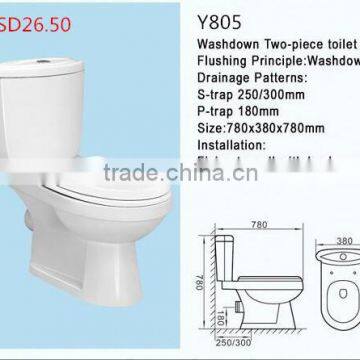 bathroom wc toilet bowl two piece toilets ceramic washdown Strap Ptrap toilet with basin colorful toilet Sri Lanka market Y805