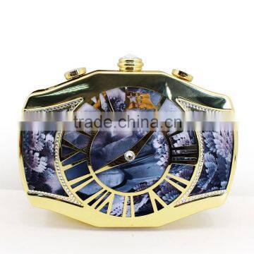 cute special clock shape metal hardbox ladies' clutch bag