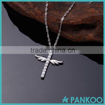 925 Sterling Silver Zircon Cross With Angel Wing Crystal Pendant 18'' Chain Necklace Fashion Jewelry photo-2