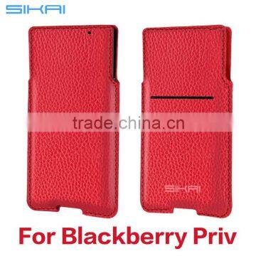 Manufacturer Direct High Quality Straight-plug Style Business Card Slot Real Leather Phone Sleeve for Blackberry Priv Case Bag