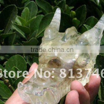 Wholesale Natural Citrine Quartz Crystal Carved Dragon Skull / Hand Mand Crystal Skull