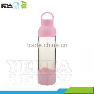 24 oz outdoor Sport Pyrex Glass Water Bottle with Silicone Sleeve Unbreakable