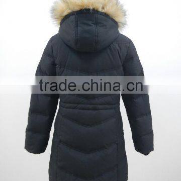 Rib Collar & Cuff Puffy Quilted Toggle Waist Faux Fur Trim Hood Down Coat Womens photo-2