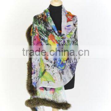 Digital Print Fur Trim Shawls 02