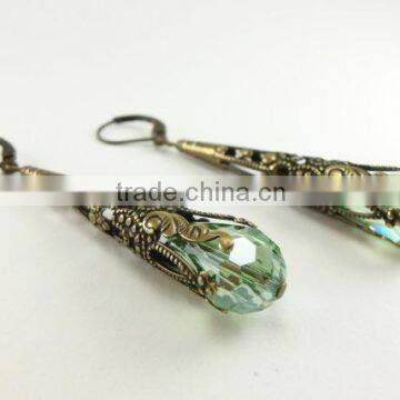 falak gems Peridot Green Earrings Long Dangle Earrings Brass Jewelry