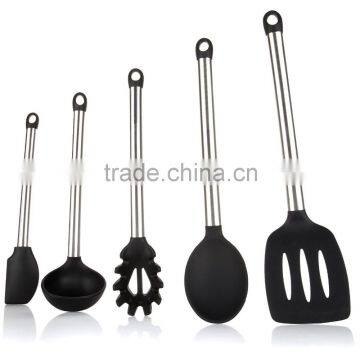 5 Piece Cooking Utensil Set Stainless Steel & Silicone Kitchen Utensils