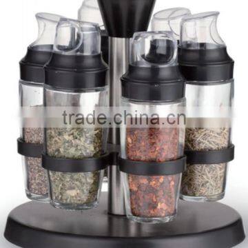 SINOGLASS 6 pcs 90ml measured cap glass salt and pepper spice jar rack set