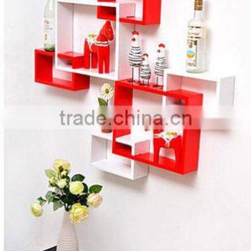 wood cube shelves/wood display red/white