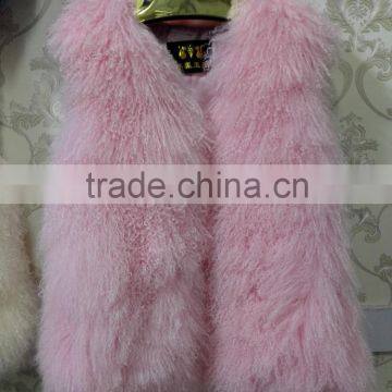 Wholesale New Style Tan Sheep Fur Vest Colored