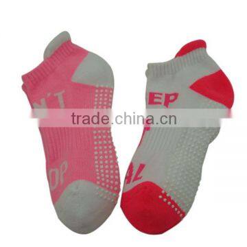 Haining GS custom white pvc anti-slip red and white half terry soft high quality cotton women ankle grip trampoline socks