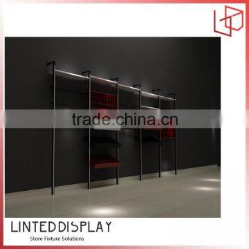 Newest fashion shopping mall wall mounted shoe racks glass shoe diaplay cabinet with led