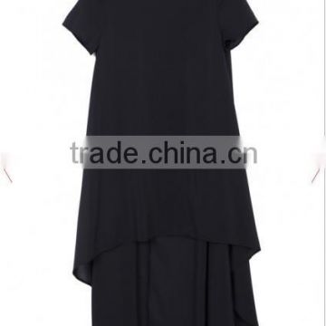 Black Plain Swallowtail Short Sleeve Loose Polyester Dress