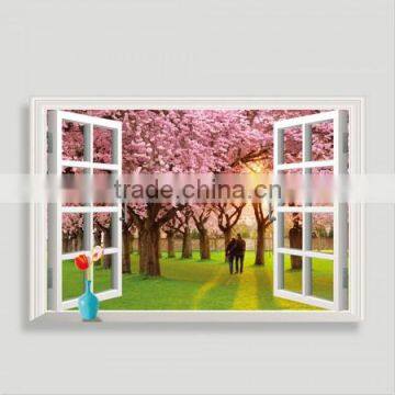 3D Fake Window Romantic Cherry Tree Wall Stickers