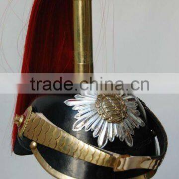 German Leather Picklehaube Helmet Red Plume L- 20515