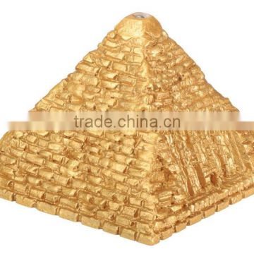 small lighted golden handmade painted resin egyptian statue pyramid