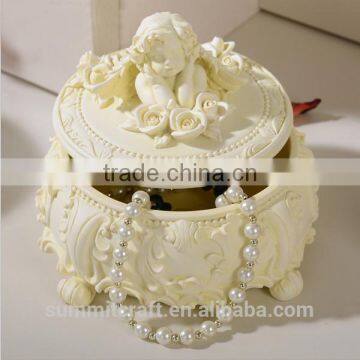 Resin Round Jewelry Box White Vintage Angel Trinket Box photo-2