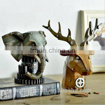 Unique Mechanical Style Resin Elephant Deer Head Ornament photo-2