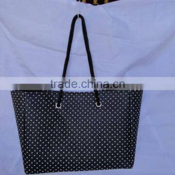 fashion canvas shopping bag with dot pattern for women