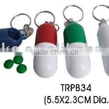 Capsule shape travel plastic pill case keychain