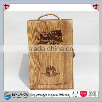 Europe style Antique Pine wood Double Wooden Wine box CN