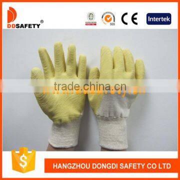 DDSAFETY 2017 Yellow Latex Crinkle Coated Cotton Gloves With Knit Wrist