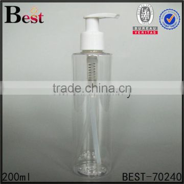 alibaba china clear 200ml pet plastic bottle cosmetic packaging flat shoulder pump plastic bottle pet for skin care wholesale